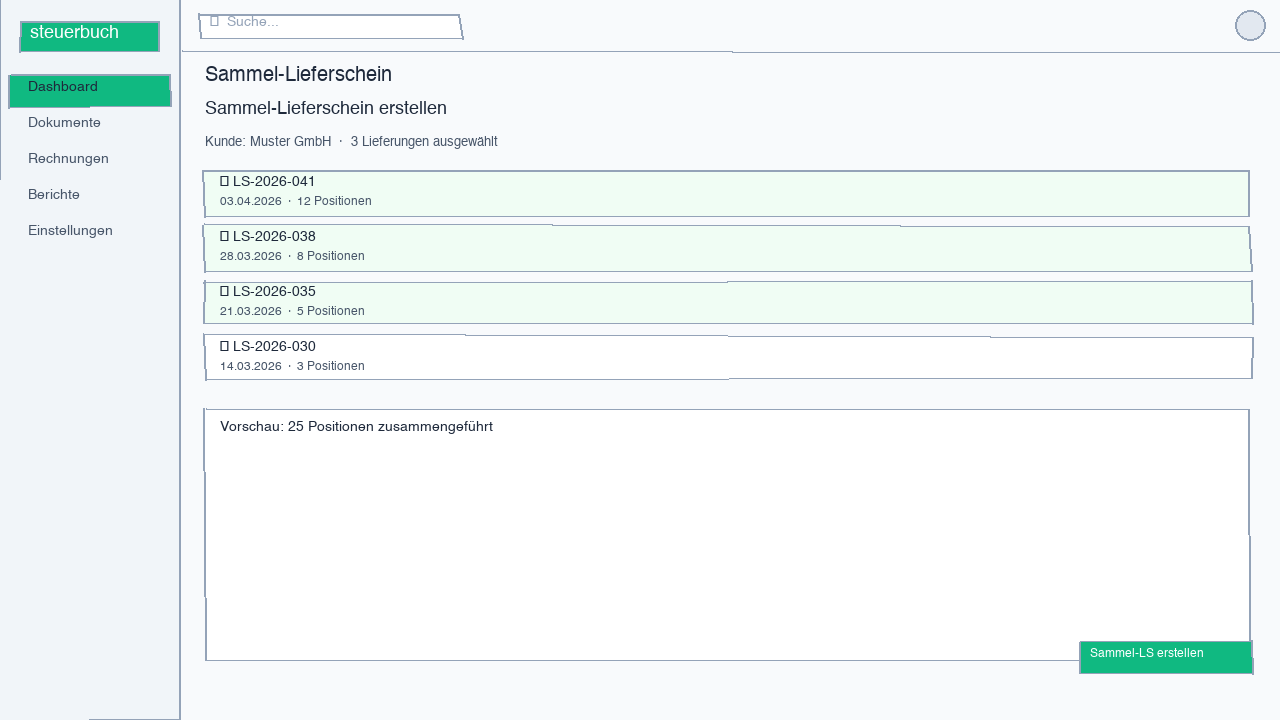 Screenshot des Sammel-Lieferscheins