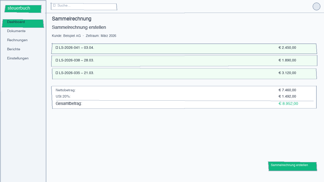 Screenshot der Sammelrechnung